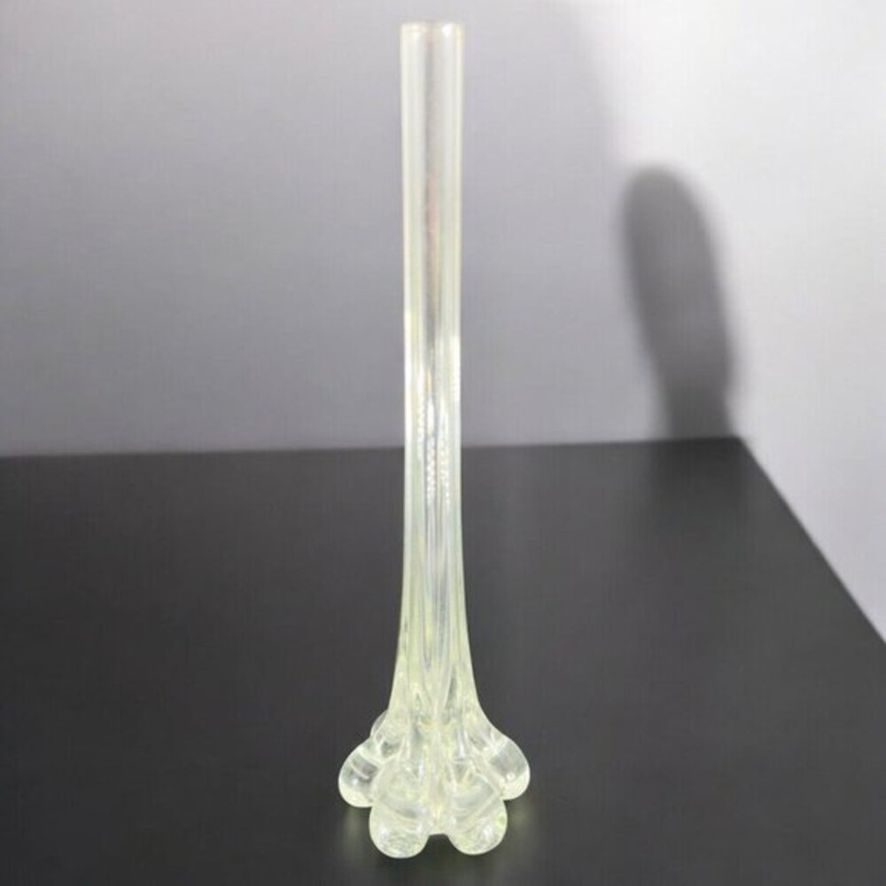 Vintage 1980s Clear Tall Art Glass Vase Small Mouth Glass Vase Houseware Decor‎